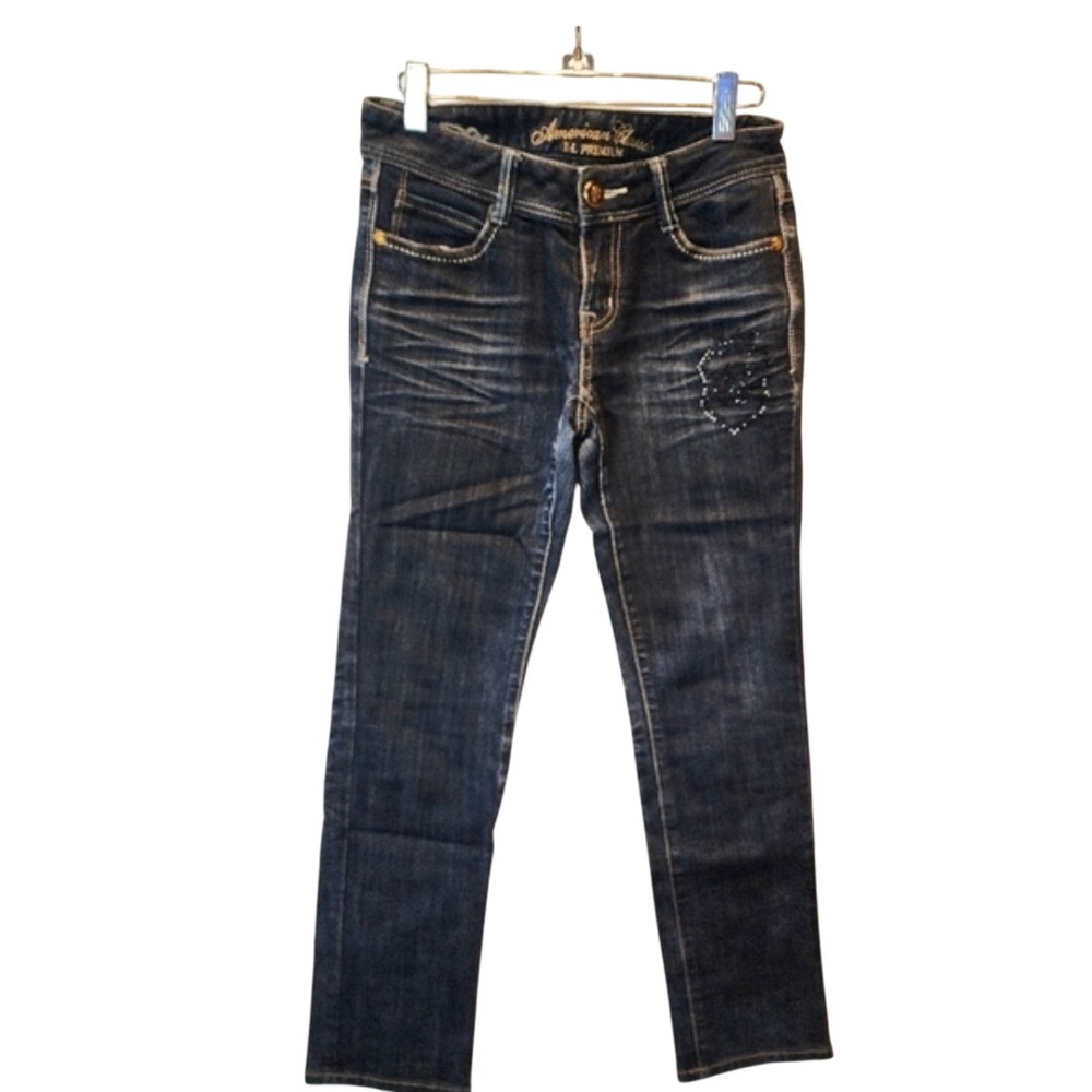 E-Land Jeans Women 27 Blue Skinny Low Rise Whiskered Rhinestone Y2K C2